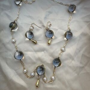 Sterling Silver Gold Wash Art Deco Pools Of Light Necklace & Earrings Set